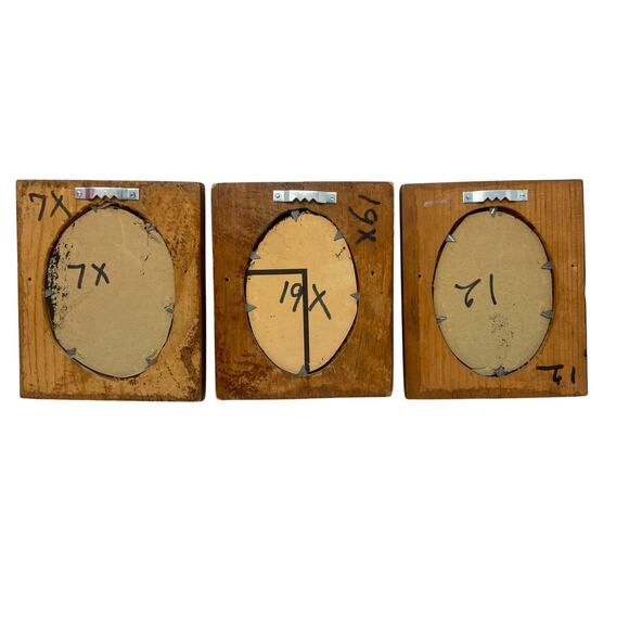 Vintage Folk Art Portraits - Set Of 3 Hand-Painted Oval Wood Plaques 1950's–60's - Picture 2 of 10